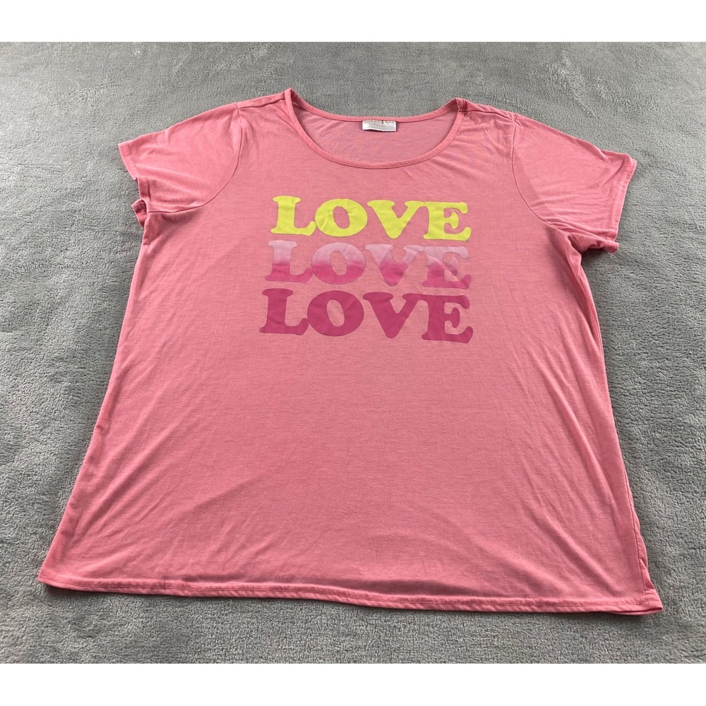 Bobbie Brooks Sleepwear Pink Love Graphic Sleep Shirt Womens 1X Short Sleeve Tee
